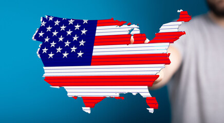 Patriotic image of USA map designed as American flag. Perfect for Independence Day, elections, or national pride.