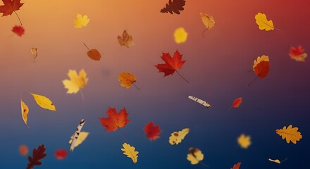 Falling Autumn Leaves with Gradient Background for Seasonal Projects