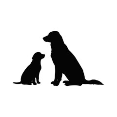 Dog with her puppy silhouette. Vector image