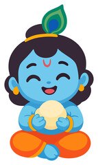 Baby Krishna Sitting with Butter Pot Cute PNG Sticker