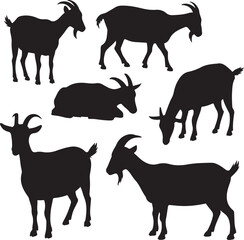 Various Goat Silhouettes in Different Poses on White Background animal farm