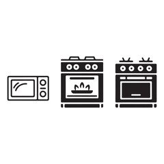Modern kitchen appliances black and white icons