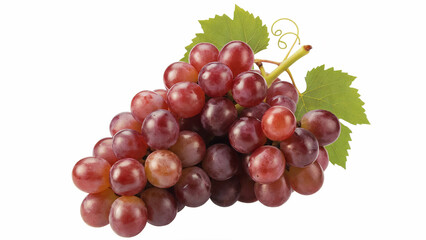 Obraz premium Fresh Red Grapes with Green Leaves on White Background