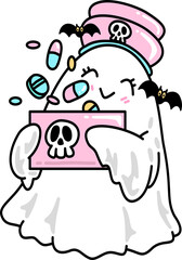 Halloween Groovy Ghost Nurse with Pills