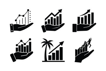 Fototapeta premium Growing graph in hand business success growth chart vector silhouette on white background