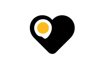Black heart shape with fried egg icon inside. Flat vector illustration isolated on white background. Cooking and love for food concept.