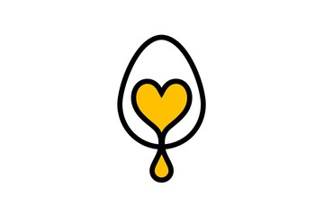Egg with heart-shaped yolk and dripping design. Heart egg logo. Minimalistic egg icon..