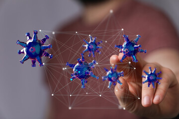 3D render of a virus network.  Global pandemic, research, science, technology.