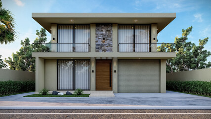 3D illustration of a deluxe two-story villa 1