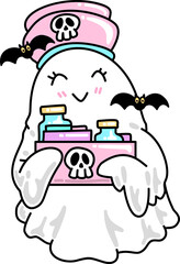 Halloween Cute Groovy Ghost Nurse with Pills