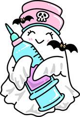 Halloween Cute Groovy Ghost Nurse with syringe