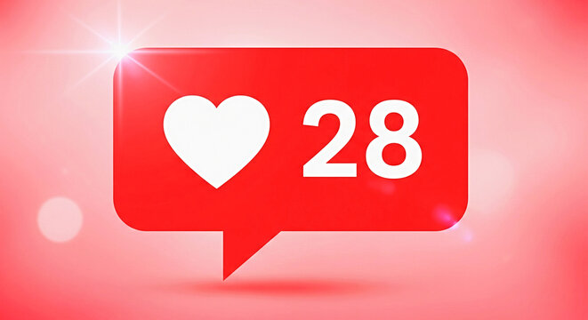 Get excited with 28 likes on your social media post, a vibrant red heart notification pops!