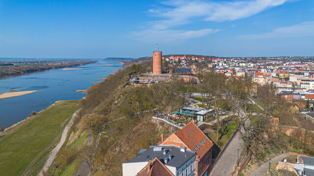 Beautiful architecture of Grudziadz with granaries at Wisla river, Poland
