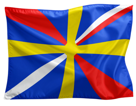 Réunion Flag with Vibrant Colors and Waving Effect, isolated on transparent background PNG