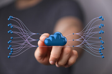 Visual representation of cloud computing, data connections, and global network infrastructure.