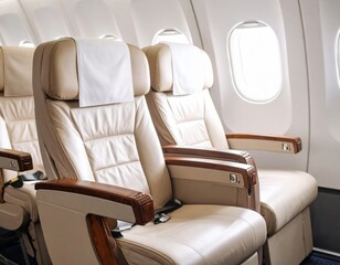 Clean Modern Airplane Seats With Wooden Armrests