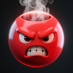 Angry red emoticon with a smoking pipe on a black background