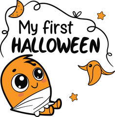 Cute Baby Ghost Vector Illustration for Apparel and Nursery Print