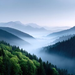 Misty Mountain Landscape at Sunrise