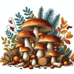 Vector image of forest mushrooms