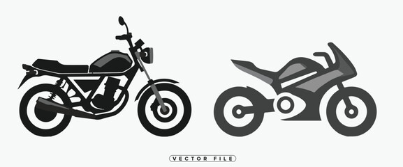 Obraz premium Vector illustration of three motorcycles in different styles and shades of gray