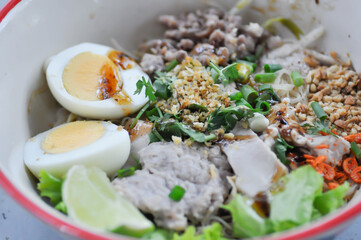 Chinese noodles with pork and eggl or noodles without soup or plain noodles