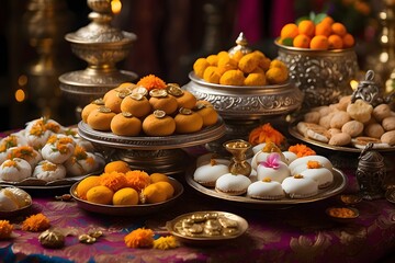 Traditional Indian Sweets and Snacks Display.