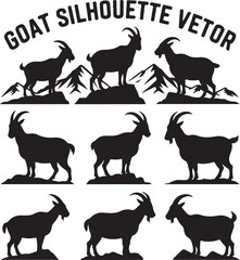 Goat silhouettes with mountains and rocky terrain vector art collection illustration
