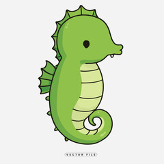 Fototapeta premium Cartoon green seahorse illustration with simple design and white background