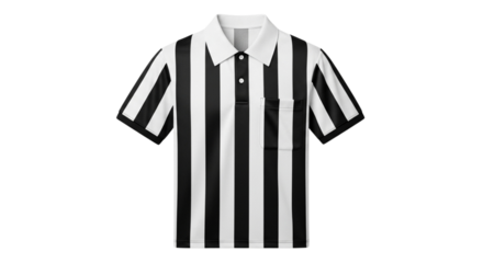 Black and white striped referee polo shirt isolated on transparent background