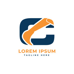 construction letter mark C logo design excavator heavy machinery industry concept