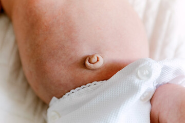 Closeup of newborn baby belly button