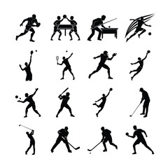 Obraz premium Football tennis golf bowling basketball hockey volleyball rugby pool sports vector silhouette on white background