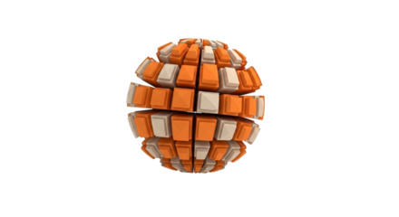 Abstract orange and white segmented sphere isolated on transparent background