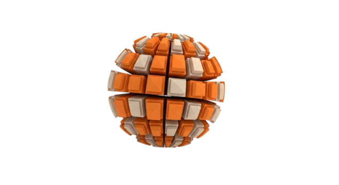 Abstract orange and white segmented sphere isolated on transparent background