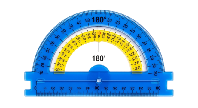 Blue plastic protractor with yellow markings isolated on transparent background - Powered by Adobe
