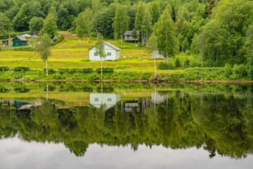 Fototapeta premium Picturesque landscape with reflection in water