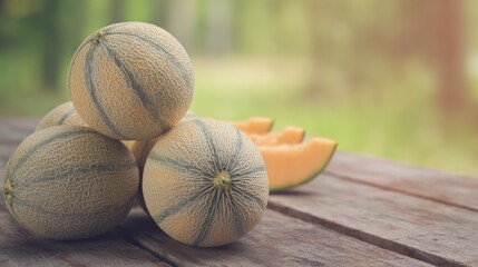 Vibrant fresh cantaloupe melons with colorful ripe fruit juicy and healthy summer produce organic natural harvest and delicious farm-fresh food display