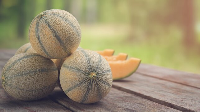 Vibrant fresh cantaloupe melons with colorful ripe fruit juicy and healthy summer produce organic natural harvest and delicious farm-fresh food display - Powered by Adobe