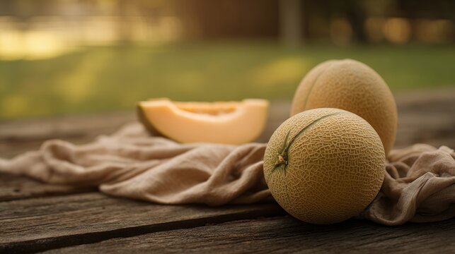 Vibrant fresh cantaloupe melons with juicy ripe flesh natural organic produce perfect for healthy snacks summer refreshment and nutritious diet choices - Powered by Adobe