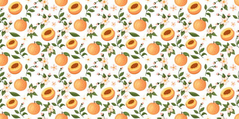 Peach fruit and flower pattern