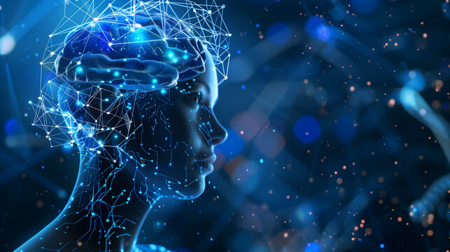 AI Brain Processing Data with Generative Artificial Intelligence Concept Vouch. AI Assistant Brain Processor with LLM Technology, Big Data, Machine Learning, Generative AI for Business Support, Future
