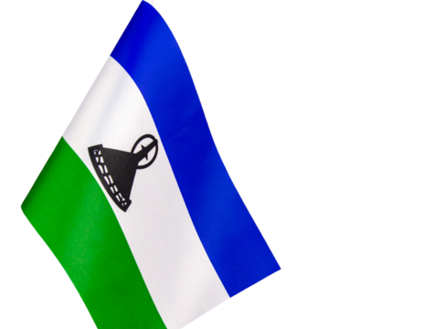 Flat Lay of Lesotho Flag Folded Neatly on Wooden Surface PNG
