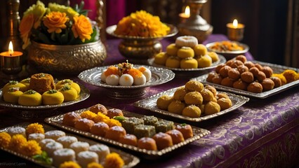 Traditional Indian Sweets and Snacks Display.
