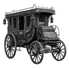 Fototapeta premium Stagecoach, parked, Western landscape, historical transport, travel