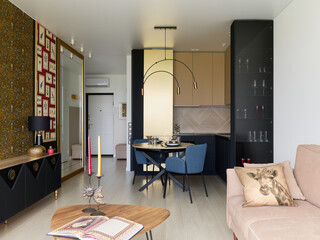 interior design. interior photography of an apartment for rent. One-room apartment with a simple and cozy design. High quality photo