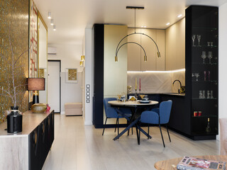interior design. interior photography of an apartment for rent. One-room apartment with a simple and cozy design. High quality photo