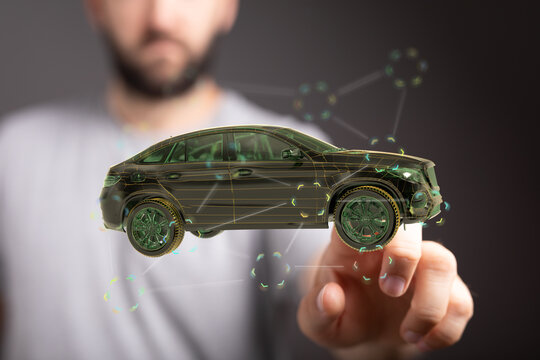 Futuristic concept of a digital car model. Modern technology and innovation. - Powered by Adobe