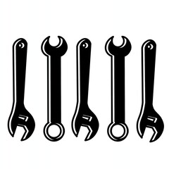 icon illustration representing construction, maintenance, and engineering concepts, featuring an adjustable key or wrench