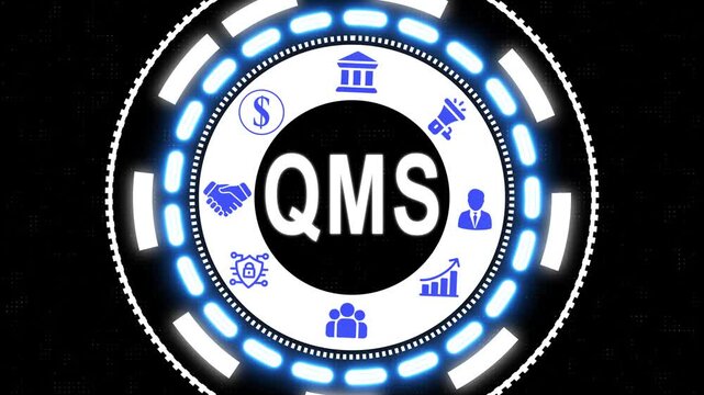 Quality management system qms concept with modern business icons illuminated display